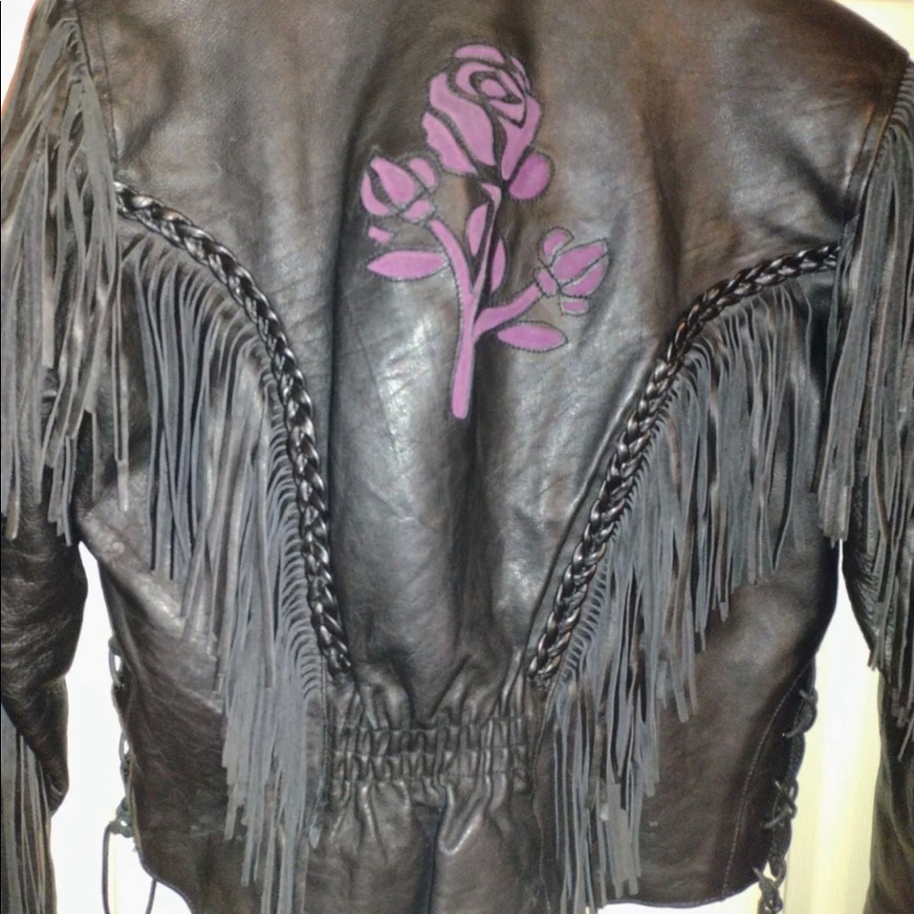 Hudson Fringe leather jacket with purple suede roses